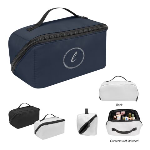 Trendsetter Toiletry Bag Gray with Navy | Silk Screen | Side1 | 6.00 Inches × 2.50 Inches