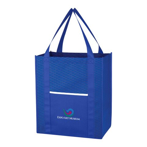 Non-Woven Wave Shopper Tote Bag Royal Blue | Silk Screen | Front | 5.00 Inches × 6.00 Inches