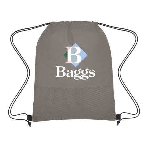 Wave Design Non-Woven Drawstring Bag Gray with Navy | Silk Screen | Front | 9.00 Inches × 7.00 Inches