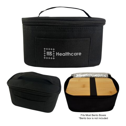 Insulated Bento Box Carrying Case Standard | Black | Silk Screen | Front | 3.50 Inches × 1.75 Inches