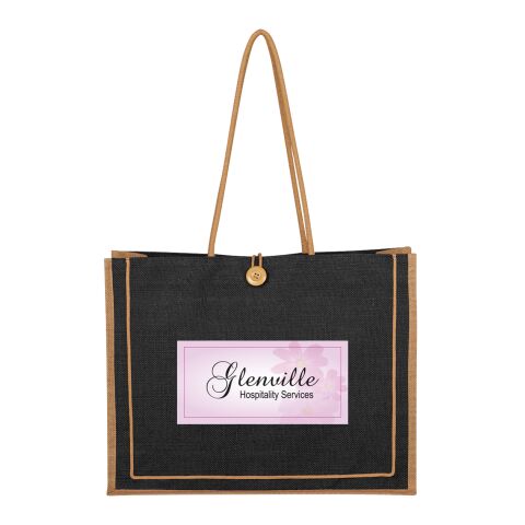 Paradise Jute Tote Bag Black | 1-color Screen Print | Side1 | 10.00 Inches × 8.00 Inches