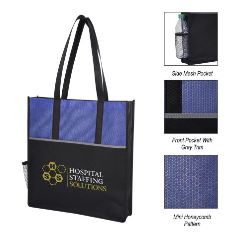 Promenade Non-Woven Tote Bag Blue | 1-color Screen Print | Front | 10.00 Inches × 7.00 Inches