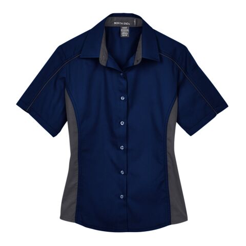 Ladies&#039; Fuse Colorblock Twill Shirt Navy-Gray | XS | No Imprint | not available | not available