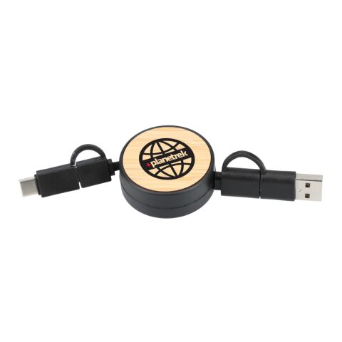 FSC® 100% Bamboo Retractable 5-in-1 Charging Cable Black | No Imprint | not available