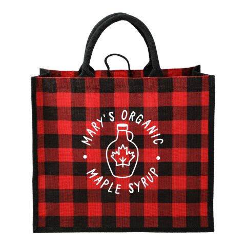 Buffalo Plaid Printed Jute Tote Standard | Red | No Imprint | not available | not available