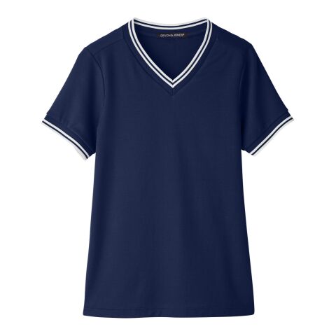 CrownLux Performance® Ladies&#039; Plaited Tipped V-Neck Top Navy-White | M | No Imprint | not available | not available