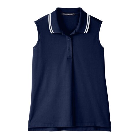 CrownLux Performance® Ladies&#039; Plaited Tipped Sleeveless Polo Navy-White | XS | No Imprint | not available | not available