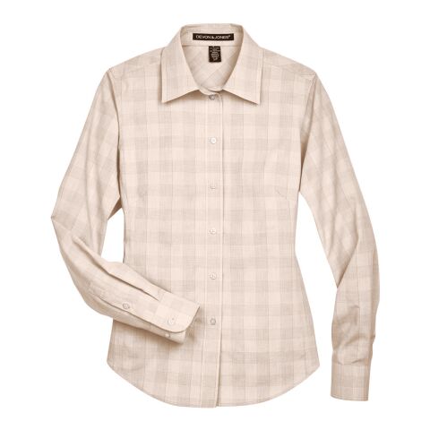 Ladies&#039; Crown Collection® Glen Plaid Woven Shirt Beige-Banana Cream-White | XL | No Imprint | not available | not available