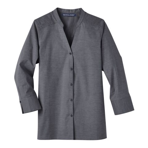 Ladies&#039; Crown Collection® Stretch Pinpoint Chambray Three-Quarter Sleeve Blouse Black | 2XL | No Imprint | not available | not available