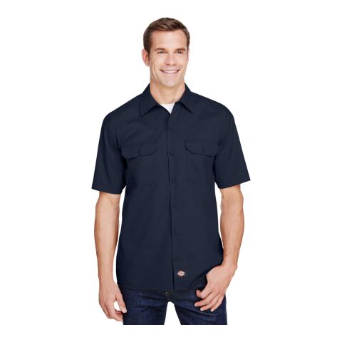 Men&#039;s FLEX Short-Sleeve Twill Work Shirt Navy | L | No Imprint | not available | not available